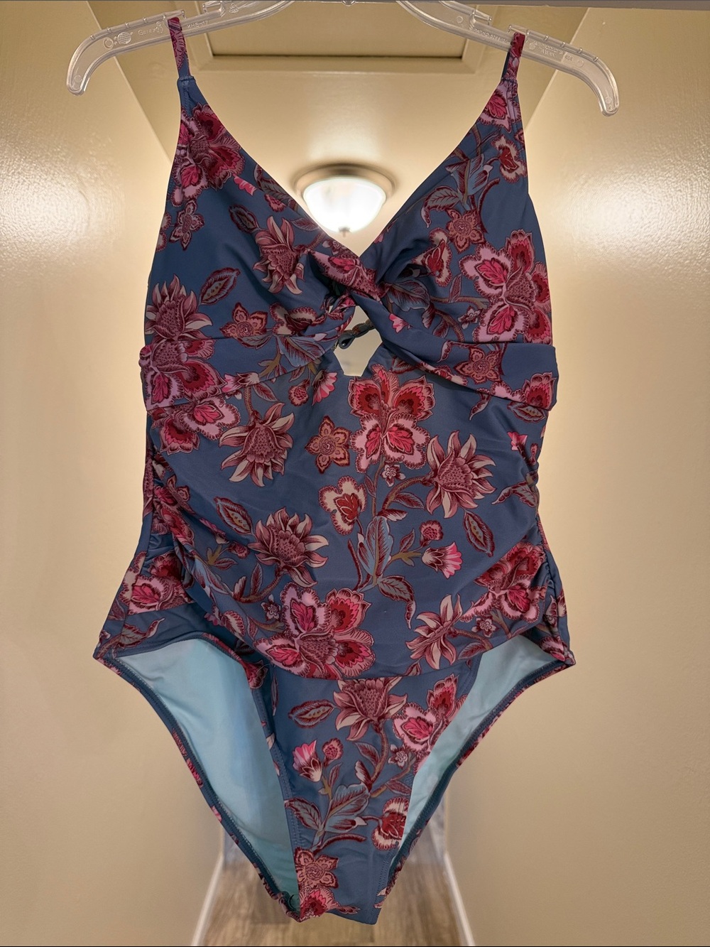 Cupshe Blue One-Piece Swimsuit with Pink Floral Print